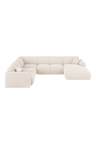 Canapé d'angle panoramique gauche Nolio - Beige - 6 places - En tissu chenille