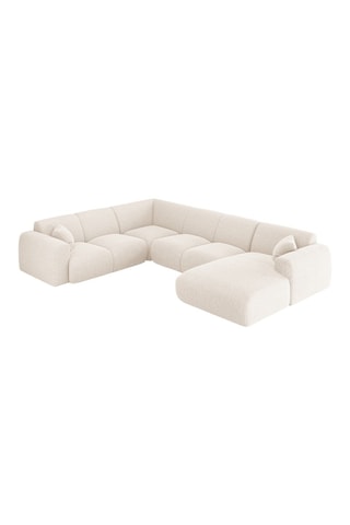 Canapé d'angle panoramique gauche Nolio - Beige - 6 places - En tissu chenille