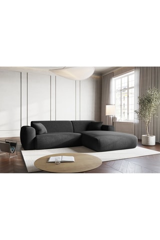 Canapé d’angle Nolio - Noir - 4 places - En polyester toucher soie