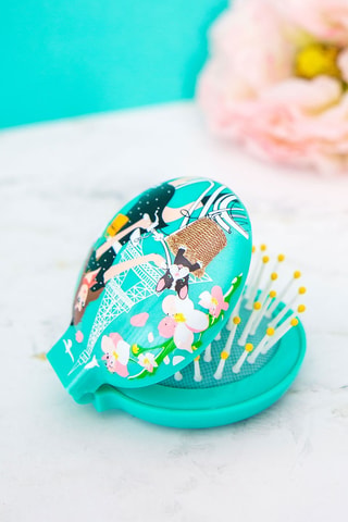 Cepillo para el pelo con espejo Lady Retro - Turquesa