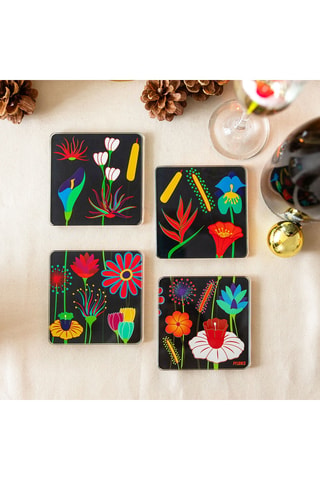 4 posavasos Jardin Fleuri - Negro