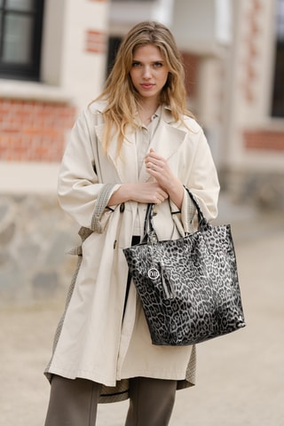 Bolso shopper de piel Barozzi - Plateado y negro