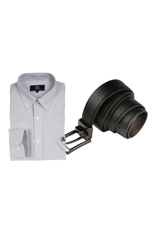 Chemise et ceinture réversible en cuir - Bleu