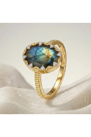 Anillo - Chapado en oro amarillo y labradorita