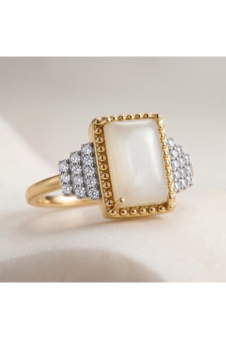 Anillo bañado en oro fino amarillo Bauhaus - Piedra de luna