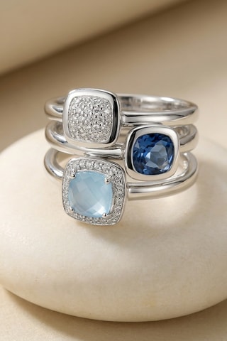 Anillo - Chapado en plata, cuarzo y calcedonias