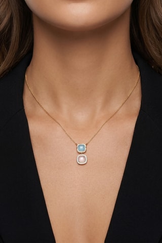 Collar - Chapado en oro amarillo, jade y cuarzo