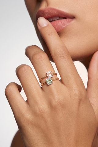 Anillo doble - Chapado en oro amarillo, aventurina y cuarzo