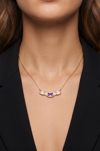Collar - Chapado en oro amarillo, amatista y cuarzo