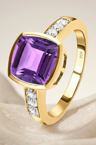 Anillo - Chapado en oro amarillo y amatista