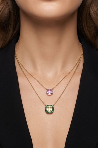Collar - Chapado en oro amarillo, cuarzo y amatistas