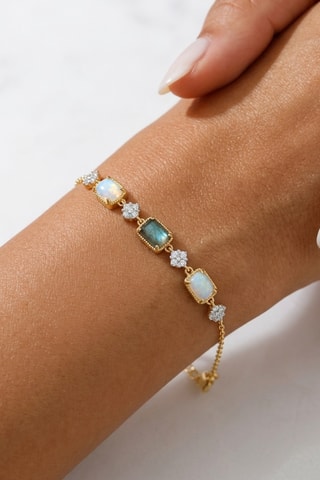 Pulsera - Chapado en oro amarillo, labradorita y piedras de luna
