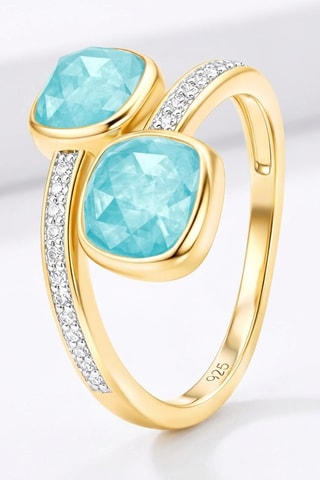 Anillo - Chapado en oro amarillo y jades