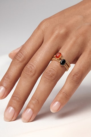 2 anillos - Chapado en oro amarillo, cornalina y ónice