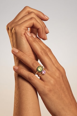 2 anillos - Chapado en oro amarillo, cuarzo y amatistas