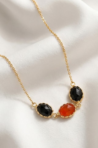 Collar - Chapado en oro amarillo, cornalina y ónice