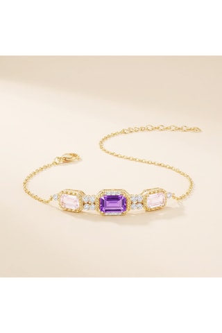 Pulsera - Chapado en oro amarillo, amatista y cuarzo