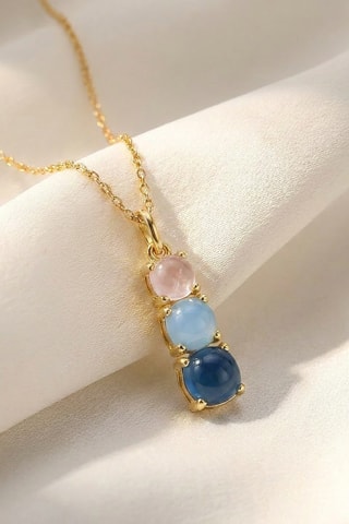 Collar - Chapado en oro amarillo, cuarzo y jade