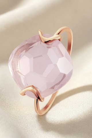 Anillo - Chapado en oro rosa y cuarzo