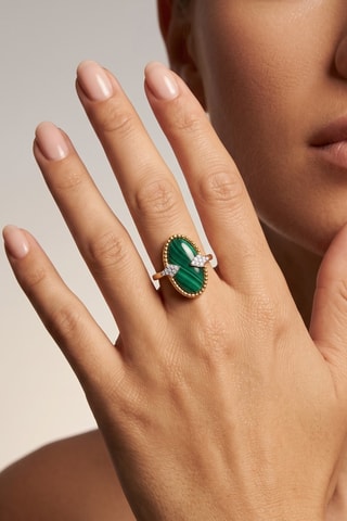 Anillo - Chapado en oro amarillo y malaquita