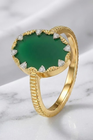 Anillo - Chapado en oro amarillo y ónice