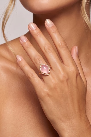 Anillo - Chapado en oro amarillo y calcedonia