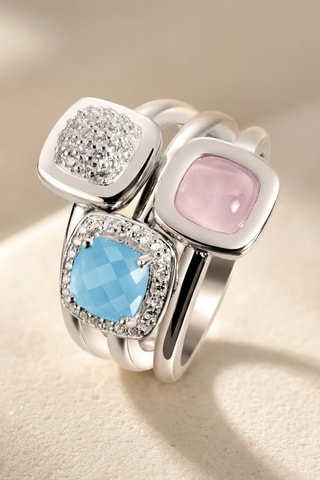Anillo - Chapado en plata y calcedonias