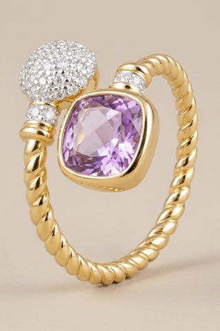 Anillo - Chapado en oro amarillo y amatista