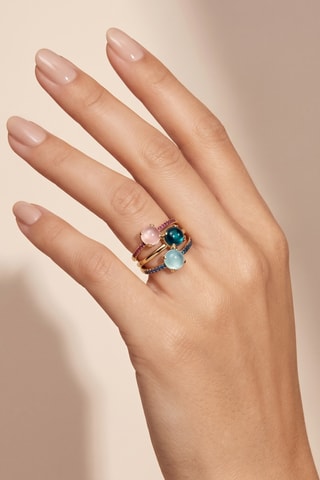 3 anillos - Chapado en oro amarillo, cuarzo y jade