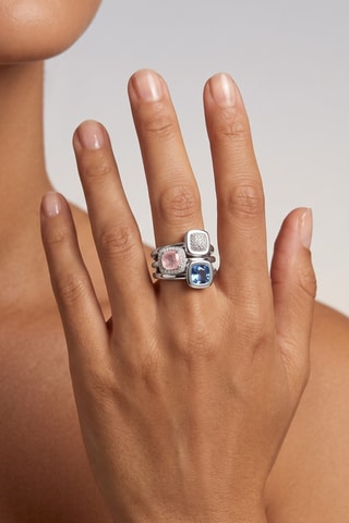 Anillo - Chapado en plata, cuarzo y calcedonia