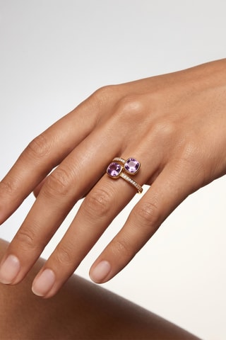 Anillo - Chapado en oro amarillo y amatistas