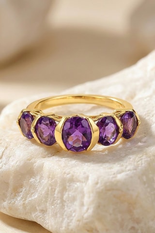 Anillo - Chapado en oro amarillo y amatistas