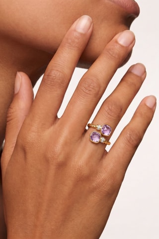 Anillo - Chapado en oro amarillo y amatistas