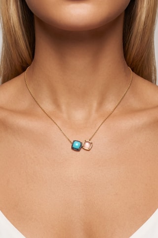 Collar - Chapado en oro amarillo, turquesa y cuarzo