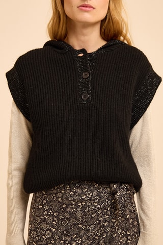 Chaleco de lana y alpaca con capucha - Negro