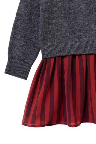Vestido efecto doble prenda bimateria - Antracita y rojo