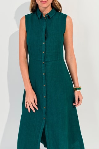 Vestido camisero de lino - Verde oscuro