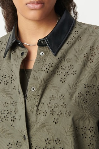 Abito camicia in sangallo in cotone bio - Kaki