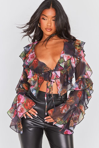 Crop Top met Ruches - Zwart