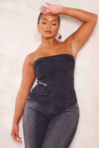 Strapless spijkertop - Zwart