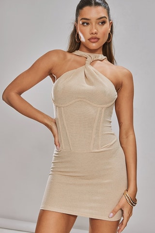 Nauwaansluitende Jurk - Beige