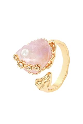 Anillo - Chapados en oro amarillo y cuarzo