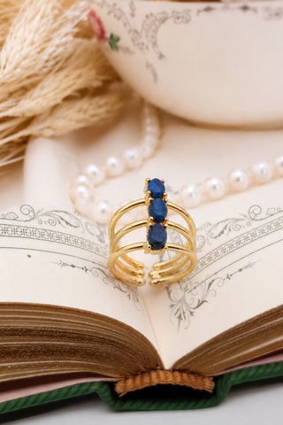 Anillo - Chapado en oro amarillo y lapislázuli