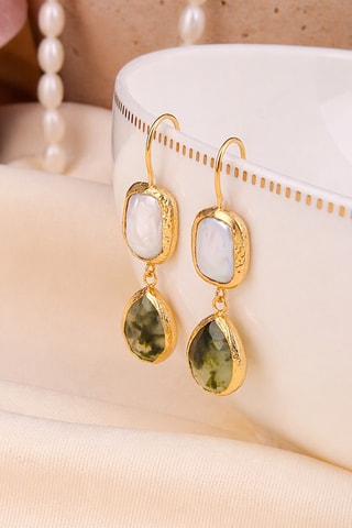 Pendientes - Chapado en oro amarillo, perlas cultivadas y prehnitas