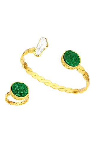 Conjunto - Chapado en oro amarillo, perla cultivada y cuarzo