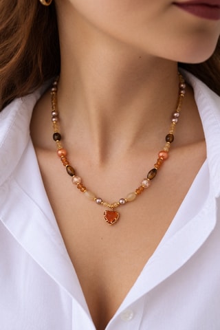 Collar - Chapado en oro amarillo, ojos de tigre y citrinos