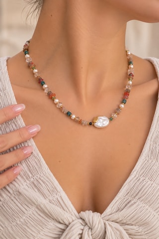 Collar - Bañado en oro amarillo y ágatas