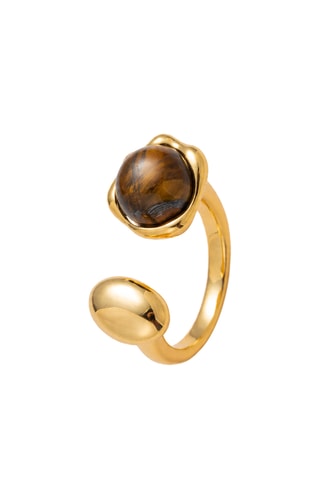 Anello - Placcato oro giallo e occhio di tigre