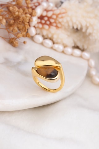 Anello - Placcato oro giallo e occhio di tigre