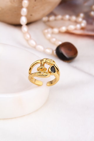Anillo - Chapado en oro amarillo y ónice